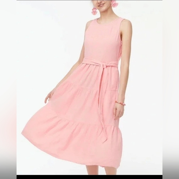J.Crew Belted Gauze Midi Dress Pink Size 2 100% Cotton Pockets Factory - Picture 1 of 10